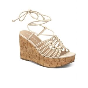 Sun & Stone Tilly Women's Wedge Sandals‎ Beige Lace Up Platform Heels Size 8 New